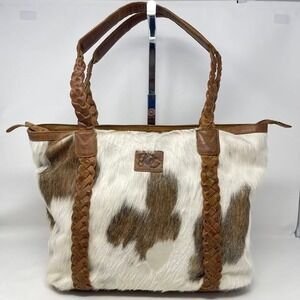 Urban Cowboy Leather Riley Concealed Carry Tote Brown White Calf Hair Locking